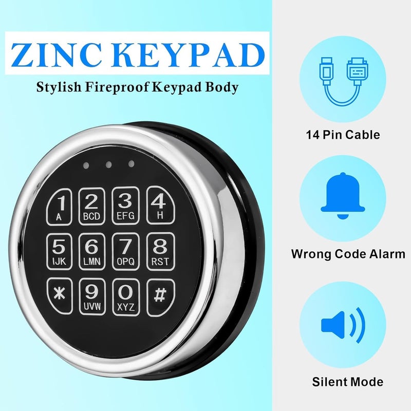LEMOORE Electronic Gun Safe Lock Replacement, Zinc Alloy Keypad Gun Safe Lock with Solenoid Access,14 Ribbon Cable Motherboard & Reset Button Lock Set Chrome - Image 4